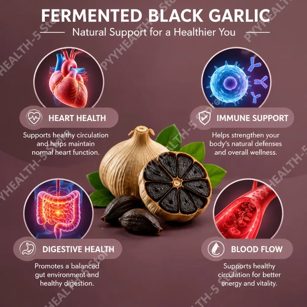 Fermented Black Garlic Capsules Fortify Immune Resilience Optimize Blood Circulation Rich in S-Allyl-Cysteine (SAC) 60 Capsules