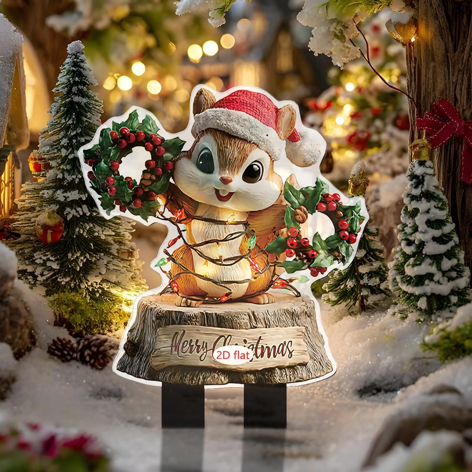 Estacas de jardín navideñas, estacas decorativas de jardín para decoración navideña, suministros de fiesta acrílicos planos 2D para maceta, maceta