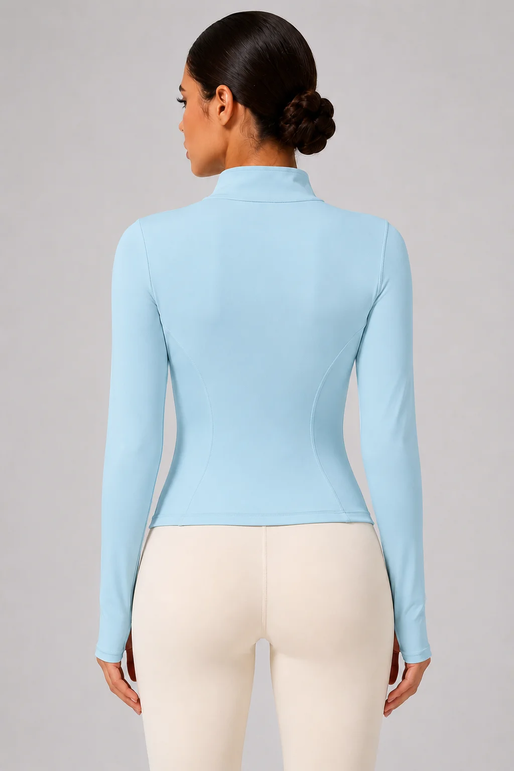 Women's Full-Zip Short Jacket, Slim Fit Long Sleeve Athletic Top with Thumb Holes, Lightweight Stretchy Workout Running Jacket