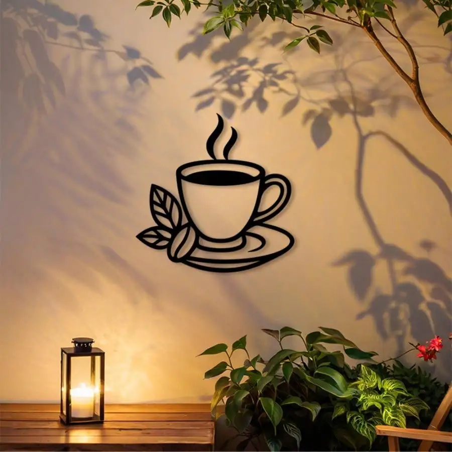 CIFBUY Wrought Iron Coffee Cup Wall Decor Vintage Industrial Art, Cafe Home Bar Kitchen Hanging Metal Sign Ornament