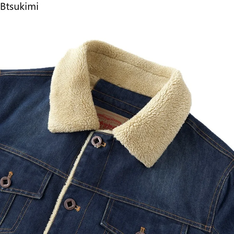Plus Size 6XL 7XL New Men's Winter Clothing Vintage Casual Denim Jackets Thicken Fleece-lining Men Warm Parka Jackets Streetwear