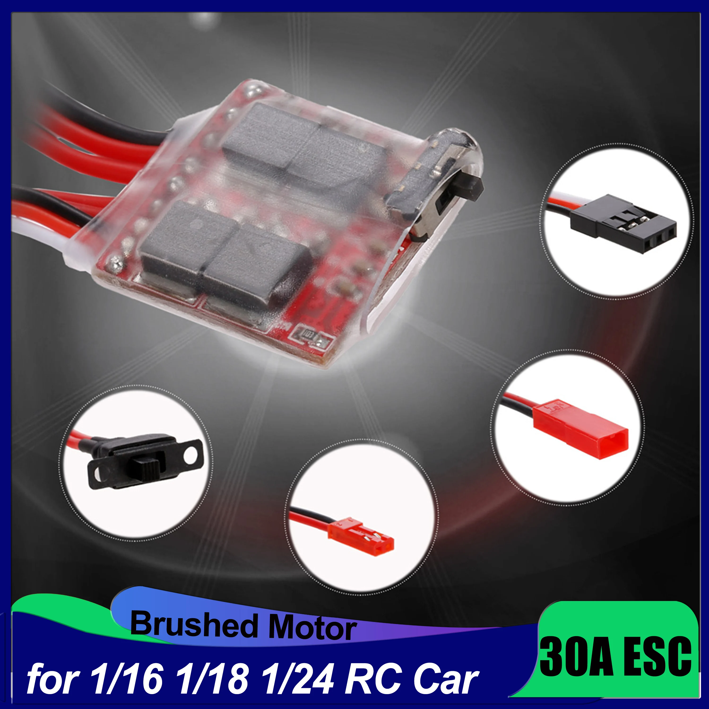 Mini RC Car 30A Brushed ESC Forward Reverse Brake Dual Way Motor Speed Controller for 1/16 1/18 1/24 Car Boat Tank