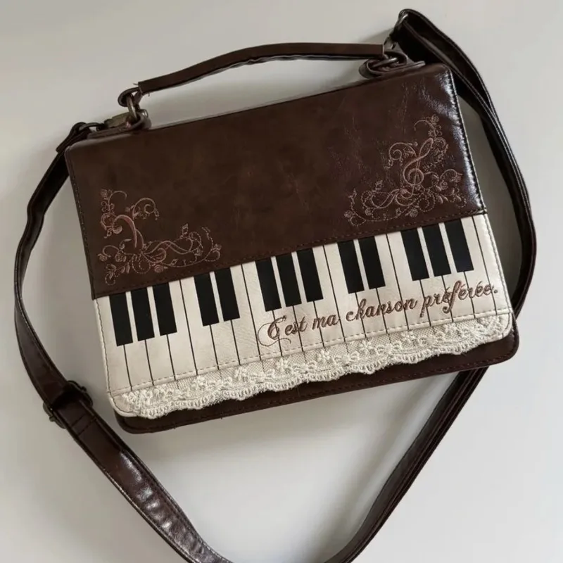 Piano Lace Backpacks Y2K Crossbody Backpacks Girl HIA Retro Artistic Simple Texture Briefcase Mini Phone Bag Shoulder Bag New