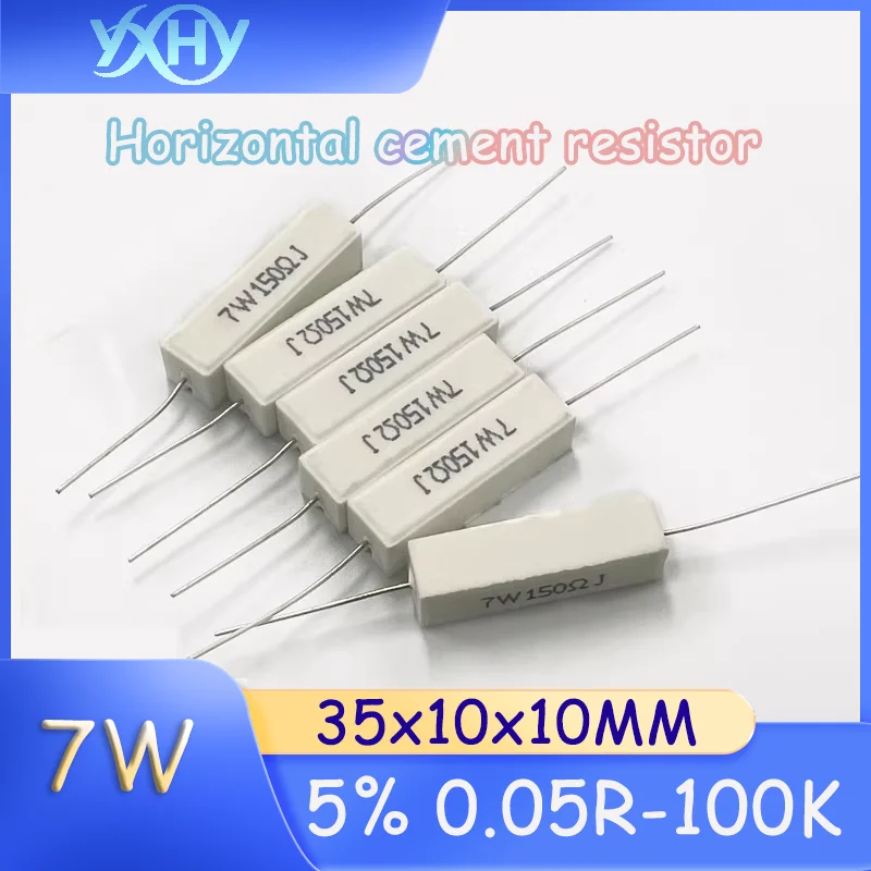

10pcs Horizontal Cement Resistor 7W 5% Horizontal 0.1R/0.33/1/2/3/5/10/20/47/75/100R/10K20K47K