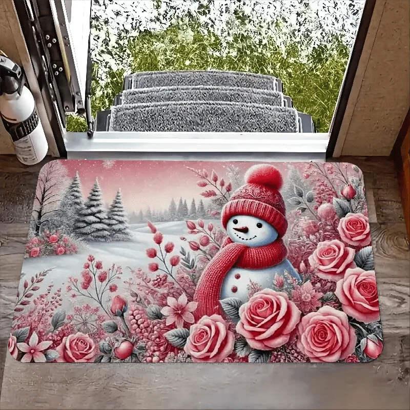 Winter Snow‑Covered Pine Forest Doormat Snowfall Fir Tree Snowy Landscape Print Floor Mat for Entryway Porch Hallway Holiday