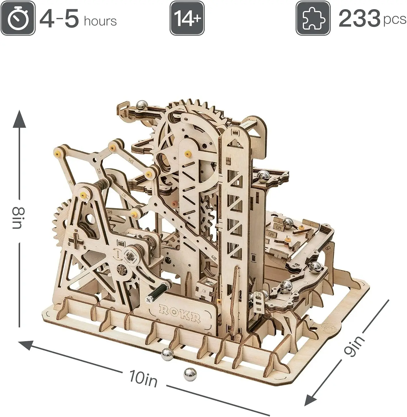 Robotime Rokr Marble Run Set 3D Wooden Puzzles Mechanical Model Kit Coaster Watermill Marble Channel Marble Fortress For Adult