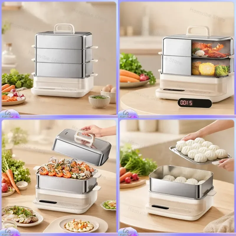 

Electric Steamer Pot Multi Functional Automatic Steam Cooker Large Capacity Stainless Steel Food Steamer for Vegetables