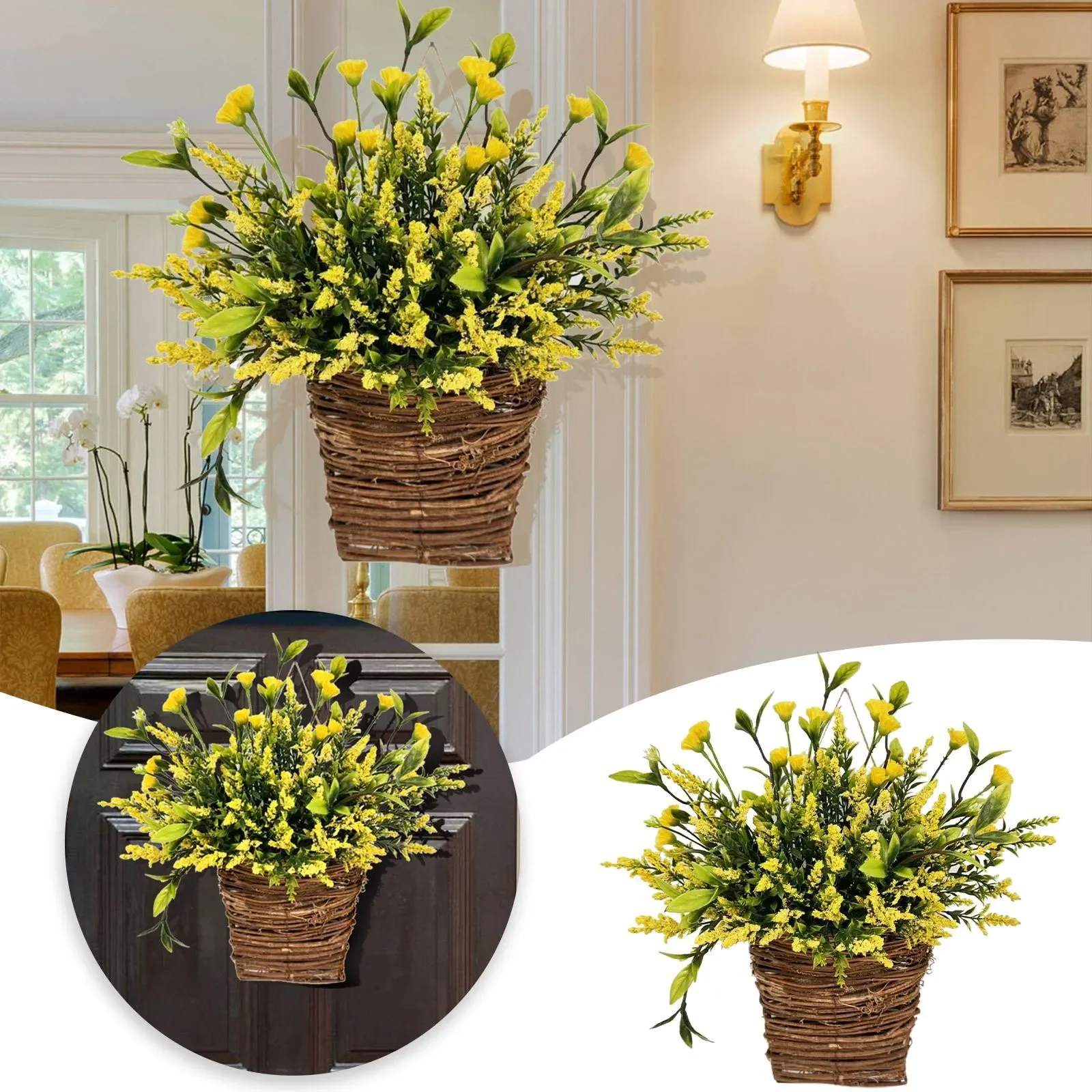 

Artificial Yellow Spring Wreath Christmas Home Decor Yellow Lavender Wreath Home Wreath Decor Front Door For Farmhouse Cottage