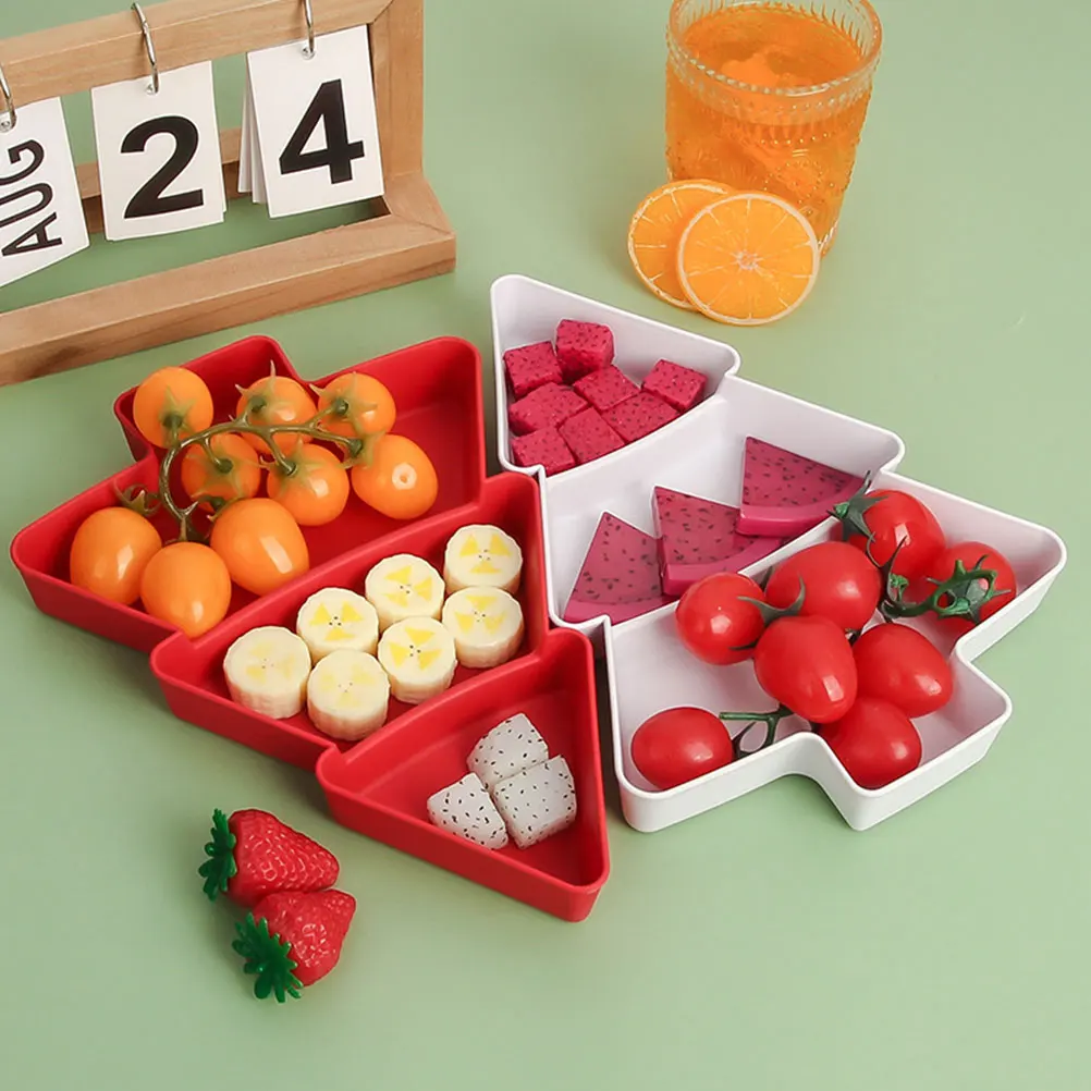 

Christmas Red Color Multi Grid Design Snack Storage Plate Dessert Food Serving Xmas Tree Shape Tray Dry Fruit Tray Christmas