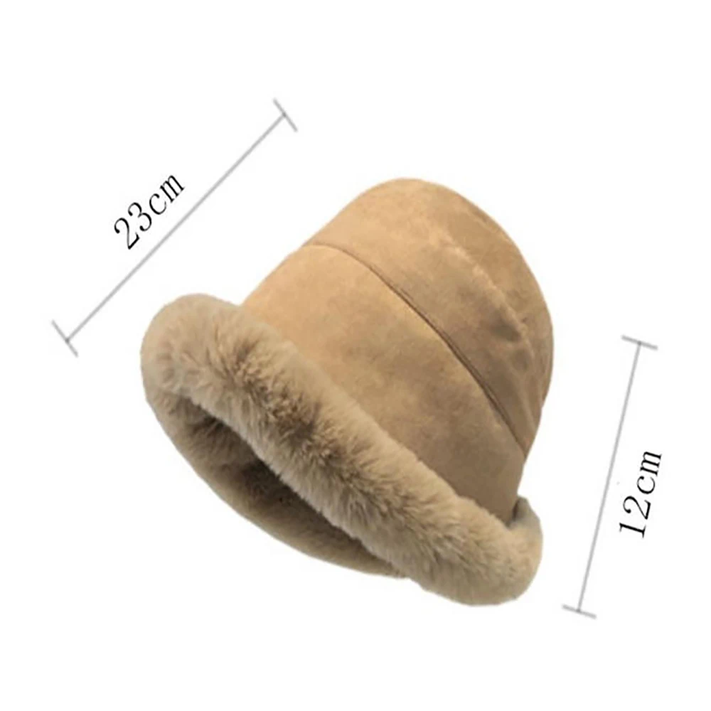 Fluffy Bucket Hat Women Winter Warm Thicken Cold Protection Fisherman Cap High Quality Plush Solid Color Casual  Panama Hat