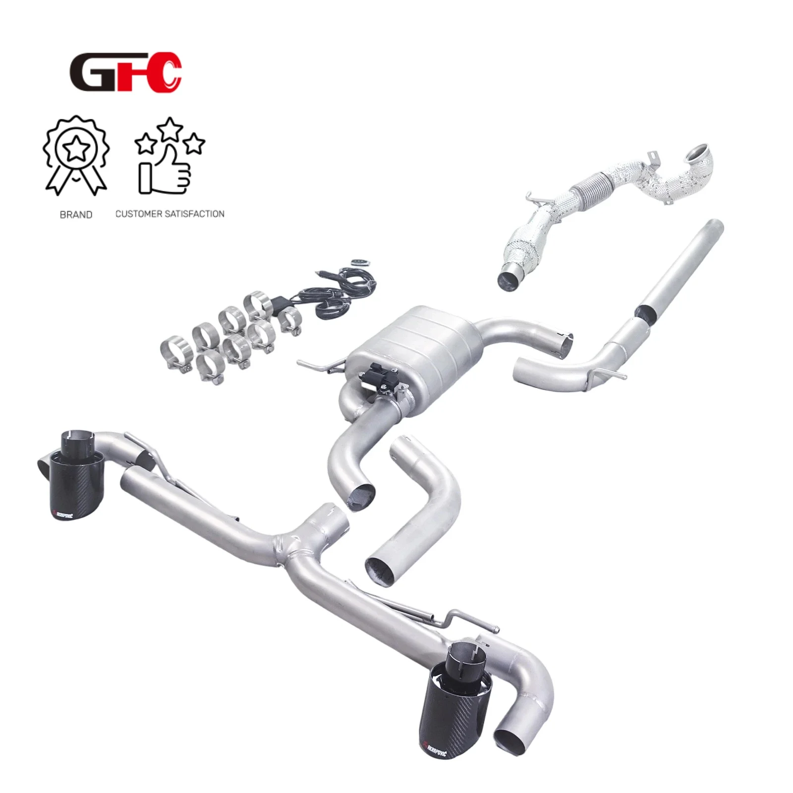 GFC 200 cell catalytic pipe+Catback high-performance exhaust system, valve muffler, 2 tips. for 2015-2019 Golf 7 2.0T