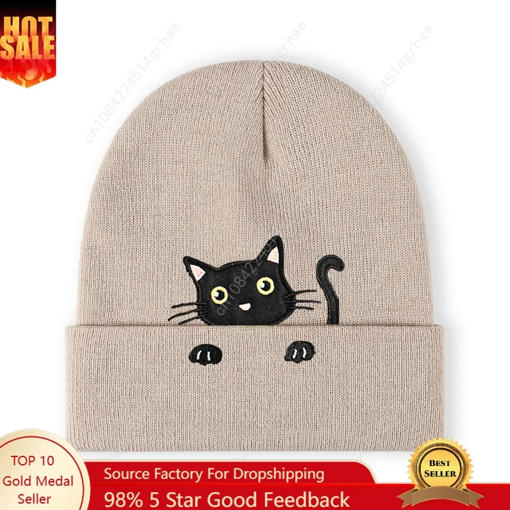

1pc'cat' Embroidered Beanie Soft Stretchy Lightweight Winter Hat for Men & Women, Outdoor Hip Hop Fashion