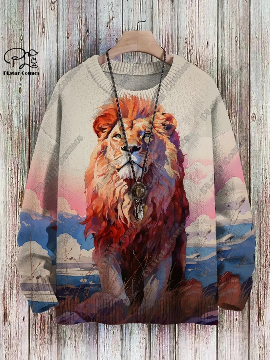 PLstar Cosmos new 3D printed animal series cute tiger lion leopard pattern ugly sweater winter street casual unisex