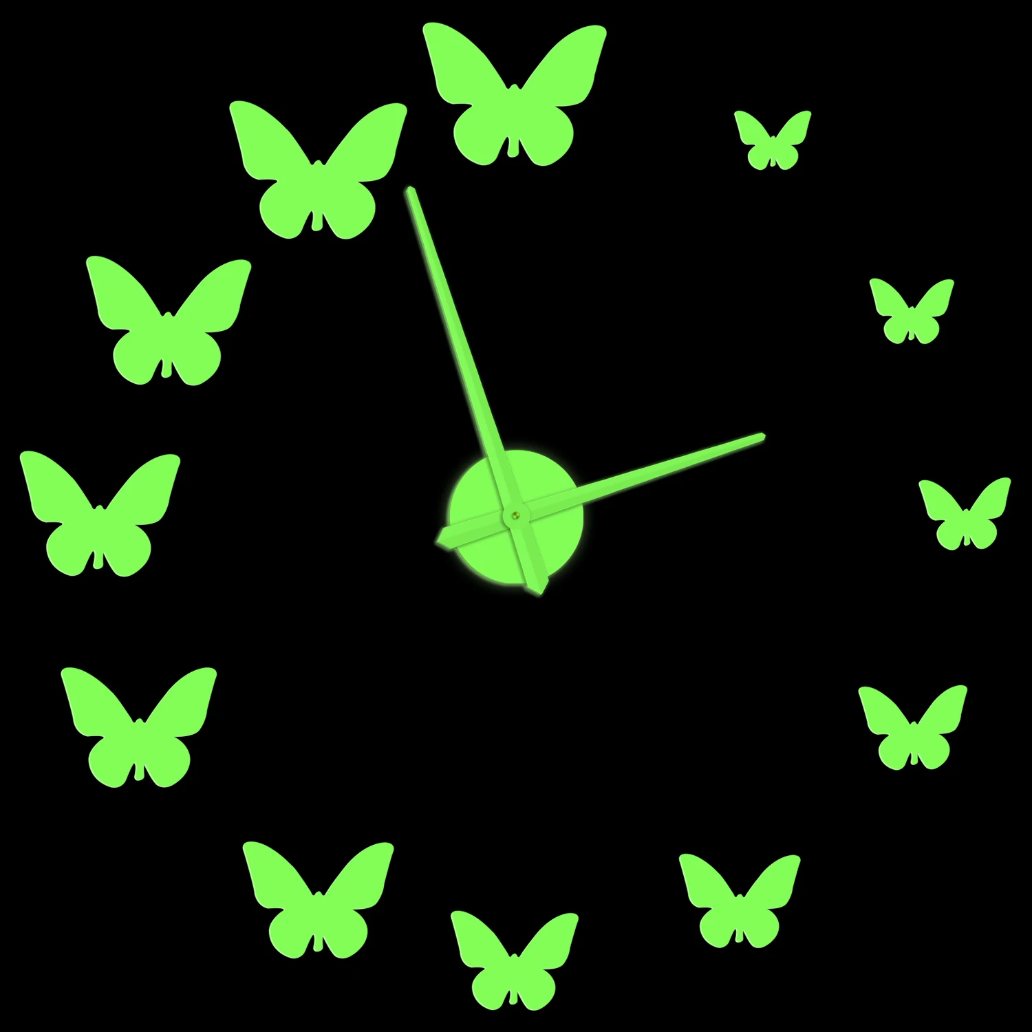 Self‑Adhesive Luminous Wall Clock Glow in Dark DIY Butterfly Shaped Markers Big Wall Clock for Dorm Girls Room Nature Home Decor