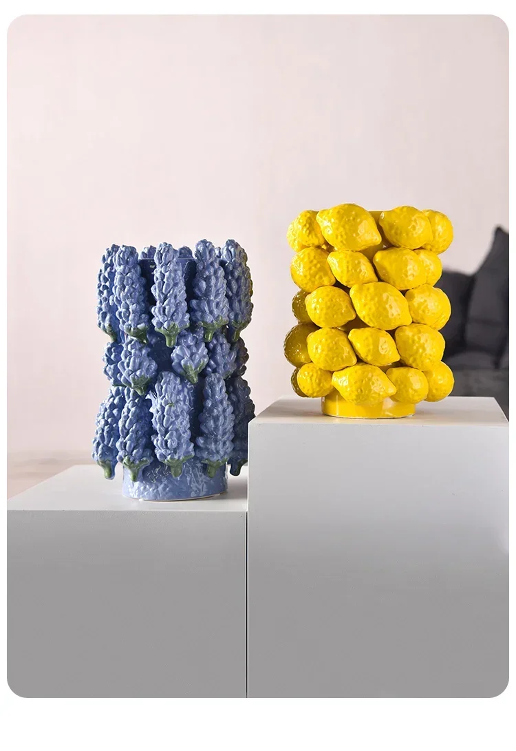 Lemon Vase,Ceramic Short Design,Fruit Vase,Modern Natural Shape,Tabletop Vase,Home Living Sample Room Decor Ornament