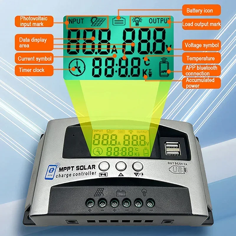 High Quality LCD Display MPPT Solar Panel Controller Mobile APP Control and Bluetooth Control 18V-150V Wide Voltage Controller