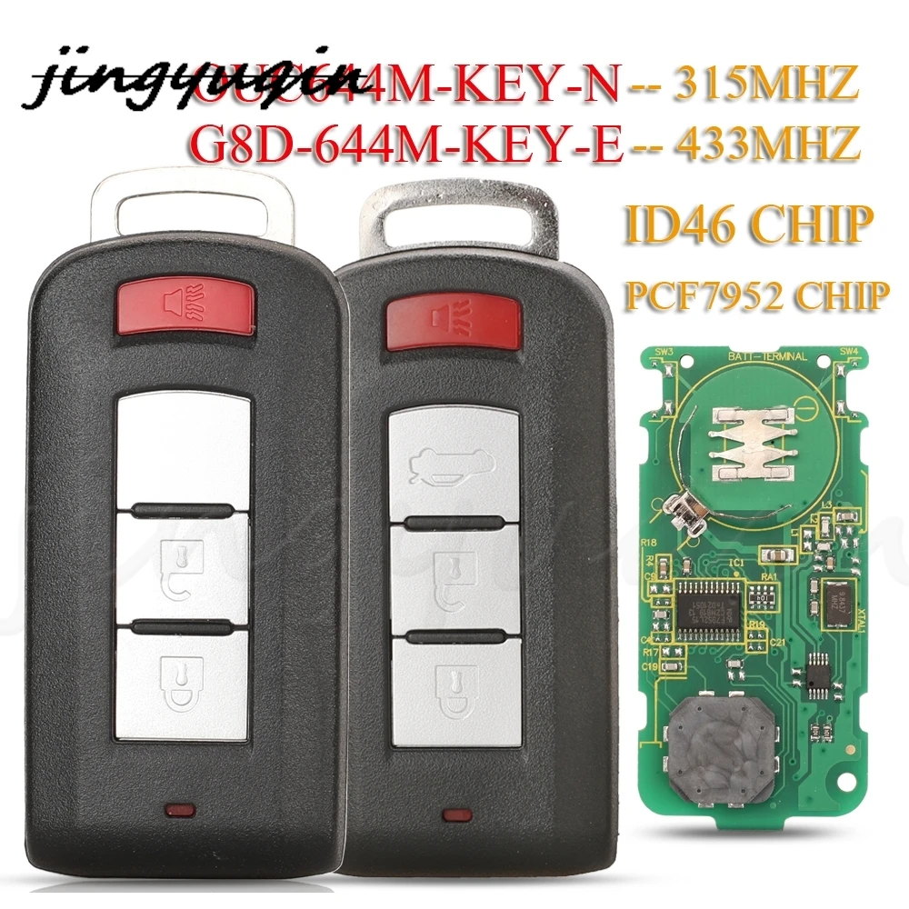 

jingyuqin Keyless Go Remote Car Key Fob 315Mhz 434MHz ID46 PCF7952 For Mitsubishi Lancer Outlander 2008-2016 OUC644M-KEY-N