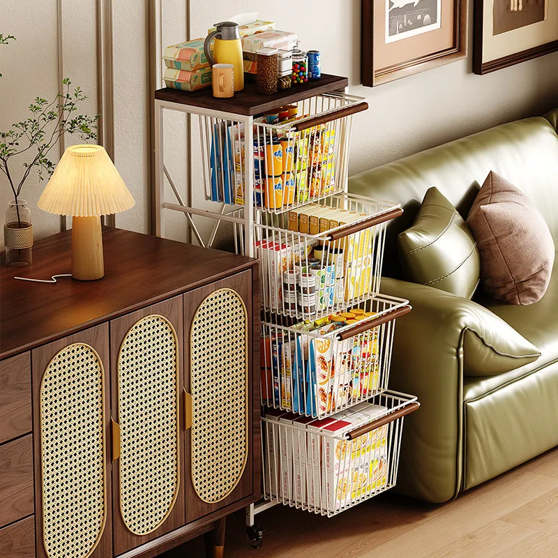 

Medieval style snack rack Multifunctional living room crevice trolley Movable multi-layer fruit and vegetable kitchen storage ra