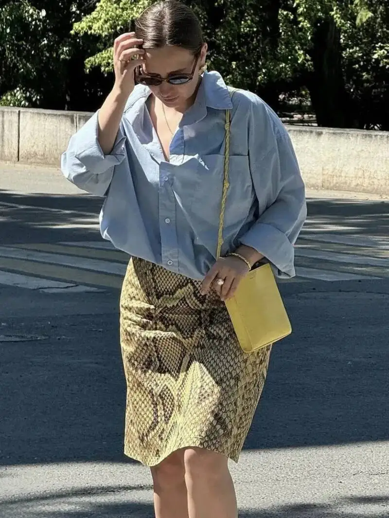 Gonna dritta con motivo serpente alla moda per donna Gonna lunga sottile a vita alta Gonna femminile streetwear calda Estate nuova