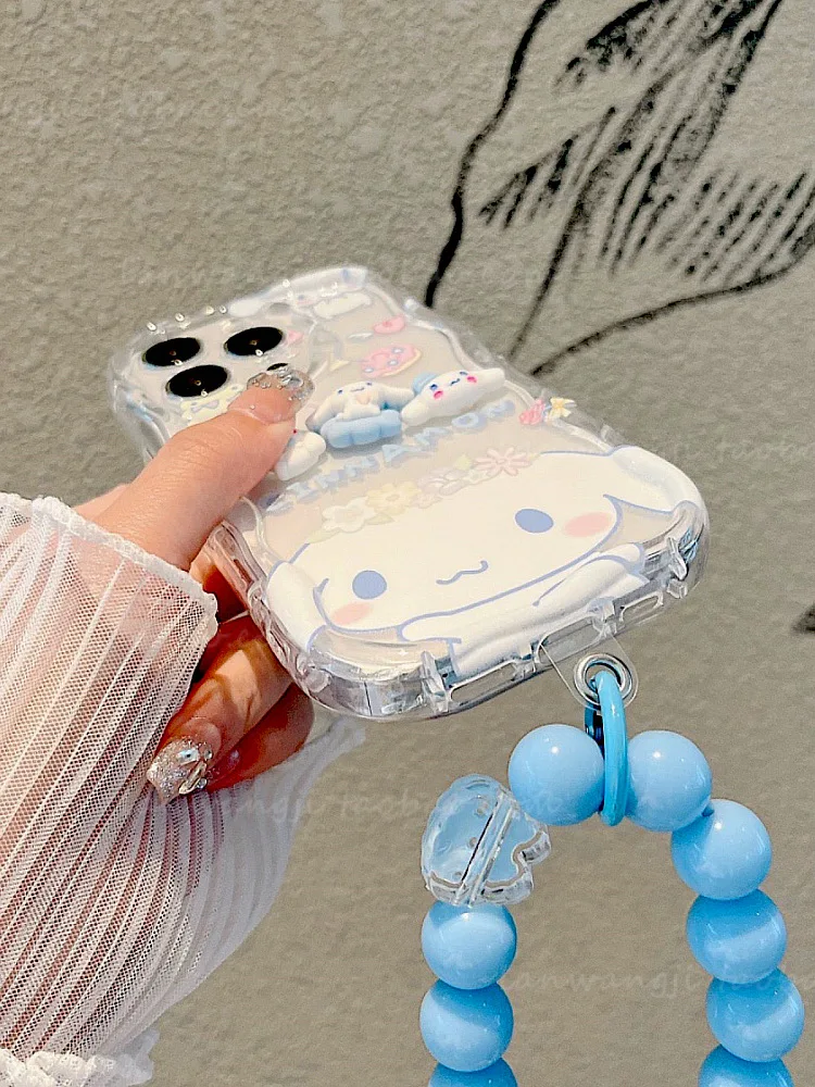 Casing gelombang 3D Sanrios Cinnamoroll lucu untuk IPhone 16 15 14 13 12 11 Pro Max Mini X XR XSMAX 8 7 6S Plus penutup silikon lunak