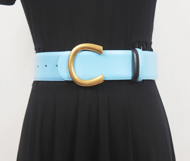 

Blue Pink White Wide Cowskin Leather Waist Belt for Women Genuine Cow Leather Double-faced HIgh Quality Waistband Cinture Belts