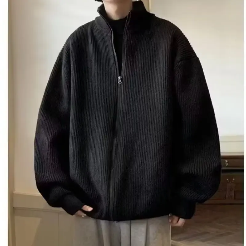 

High-End Knitted Zipper Cardigan Men's Jaet Vintage Sweater Spring Autumn Color Casual Straight Cut Polyester Fiber