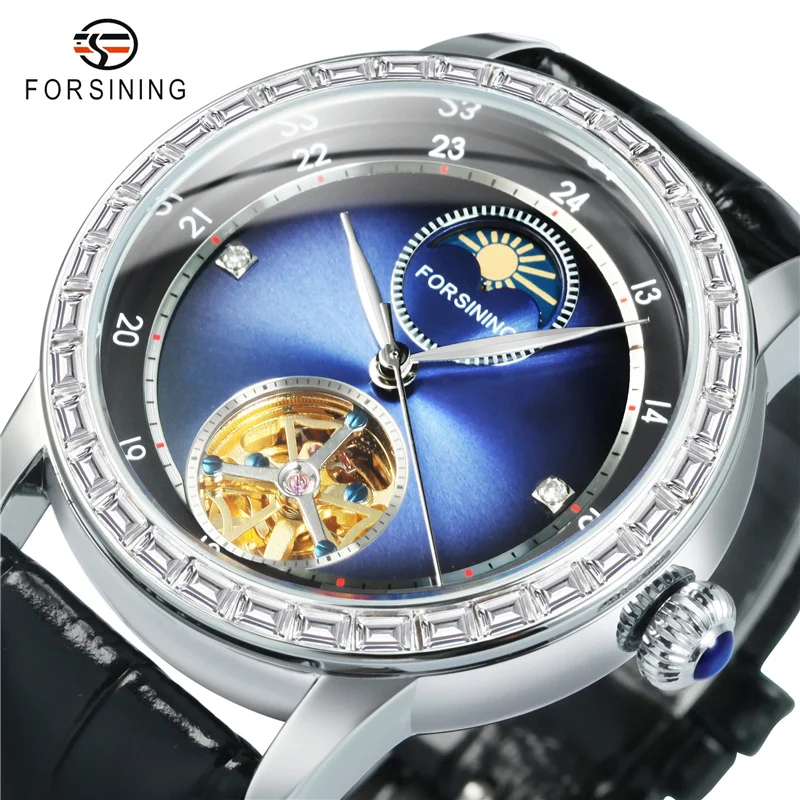 Forsining 412 Original Design men\'s Flywheel Automatic Mechanical Moon Phase Watch Fashion Leisure Business Luxury Clock Gift