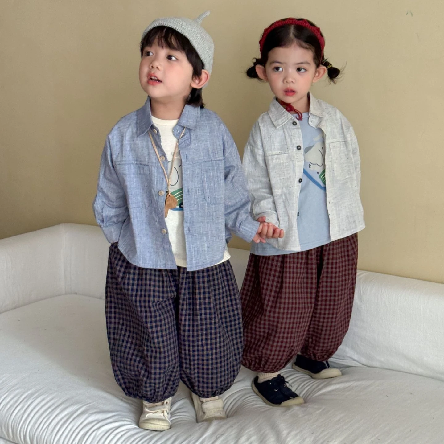 Pants 2026 Spring and Autumn New Children's Clothes Korean Style Boys and Girls Foreign Relaxed Casual Plaid Bloomers