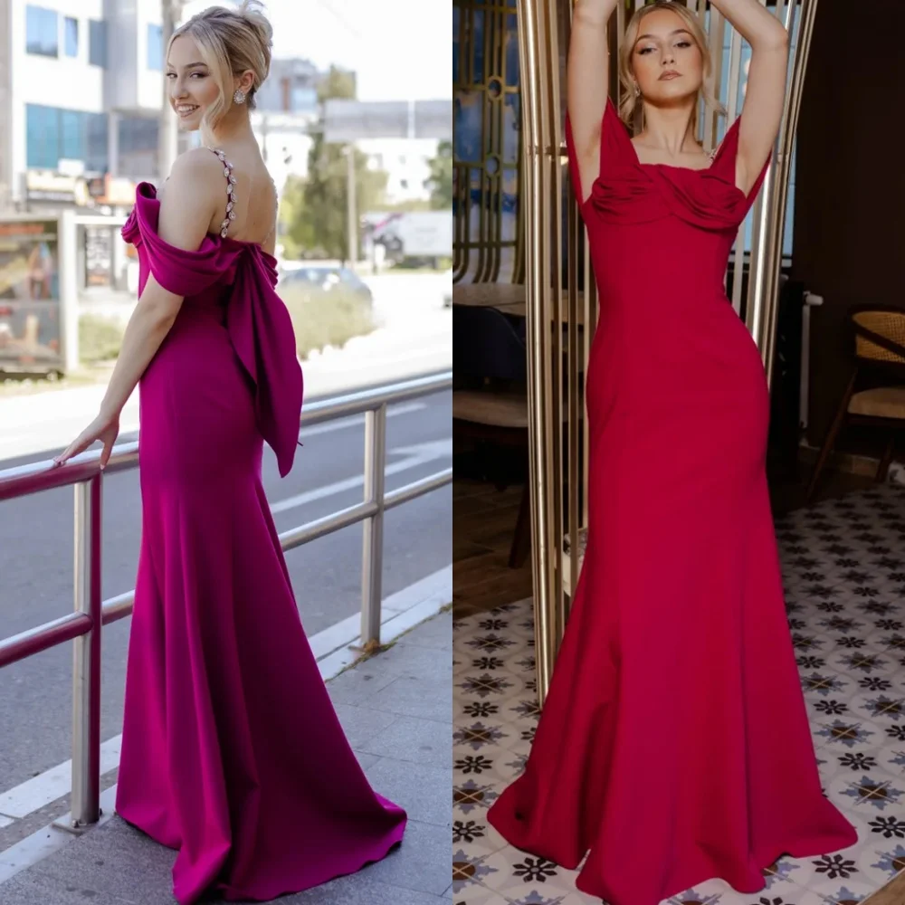 

Customized Mermaid soft Red Jersey Evening Dresses Fashion Off the Shoulder Celebrity Gowns Exquisite Special Occasion Gowns