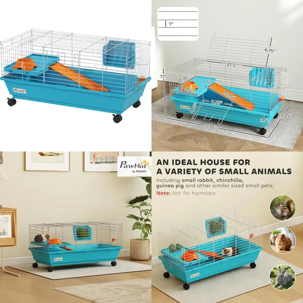 

Компактная переносная клетка-трансформер 35 для мелких животных с миской для корма, бутылкой для воды, кормушкой для сена и платформой — идеально подходит для кроликов, морских свинок