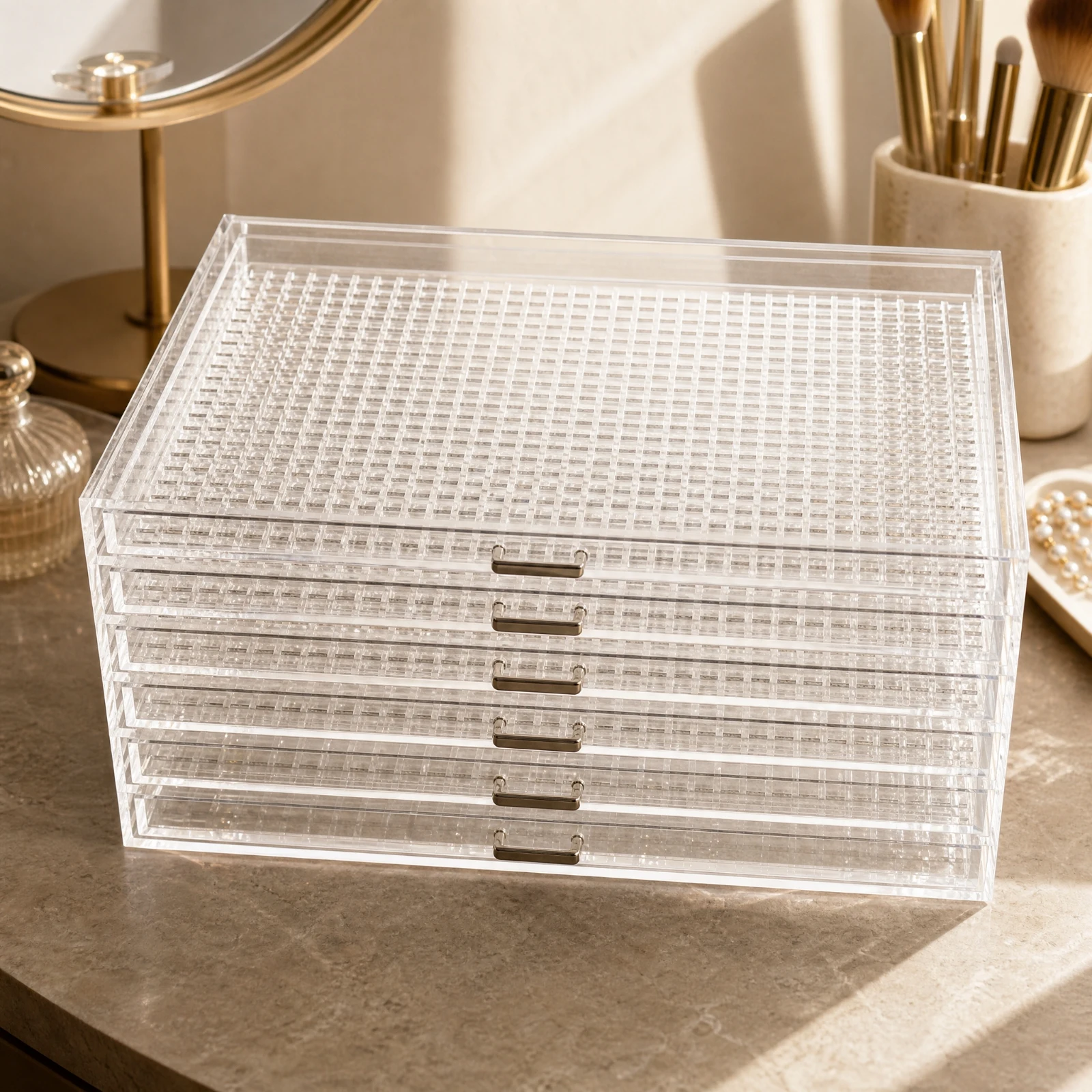 Clear Storage Drawer Compact Six-Drawer Storage Organizer with Metal Handles Sturdy Space-Saving for Jewelry Makers