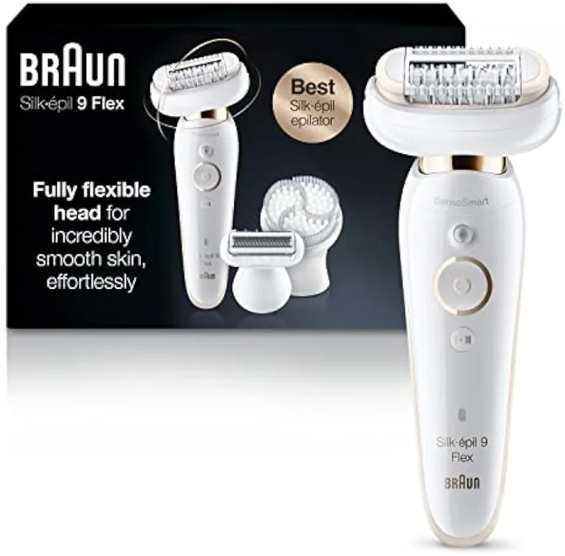 

Braun 9-030 Epilator w/ Flexible Head，Facial Hair Removal for Women and Men，Hair Removal Device，Cordless，Rechargeable，Wet & Dry