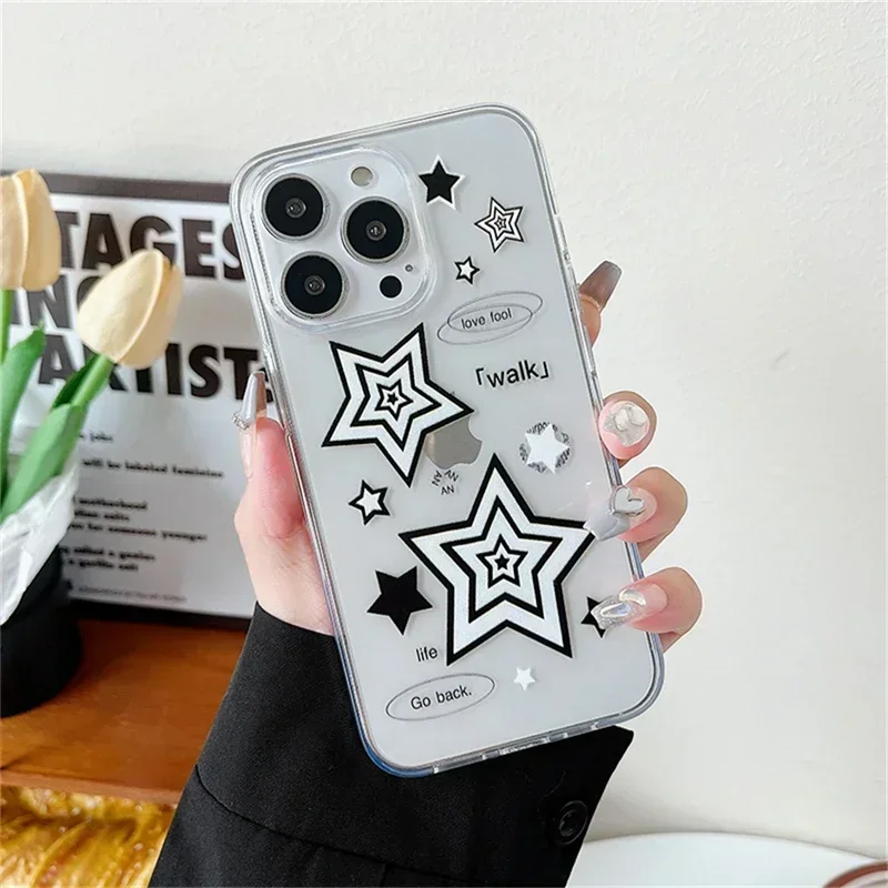 

Korean Cute Y2k Star Transparent Phone Case For iPhone 14 13 12 11 Pro Max X XR 7 8 Plus SE 3 Lovely Shockproof Soft Cover