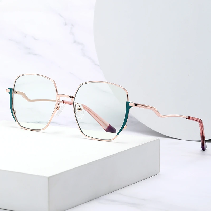 

Women Blue Light Blocking Reading Glasses Fashion Metal Polygon Eyeglasses Frame Op[tical CR39 Myopia Prescription Eyewear