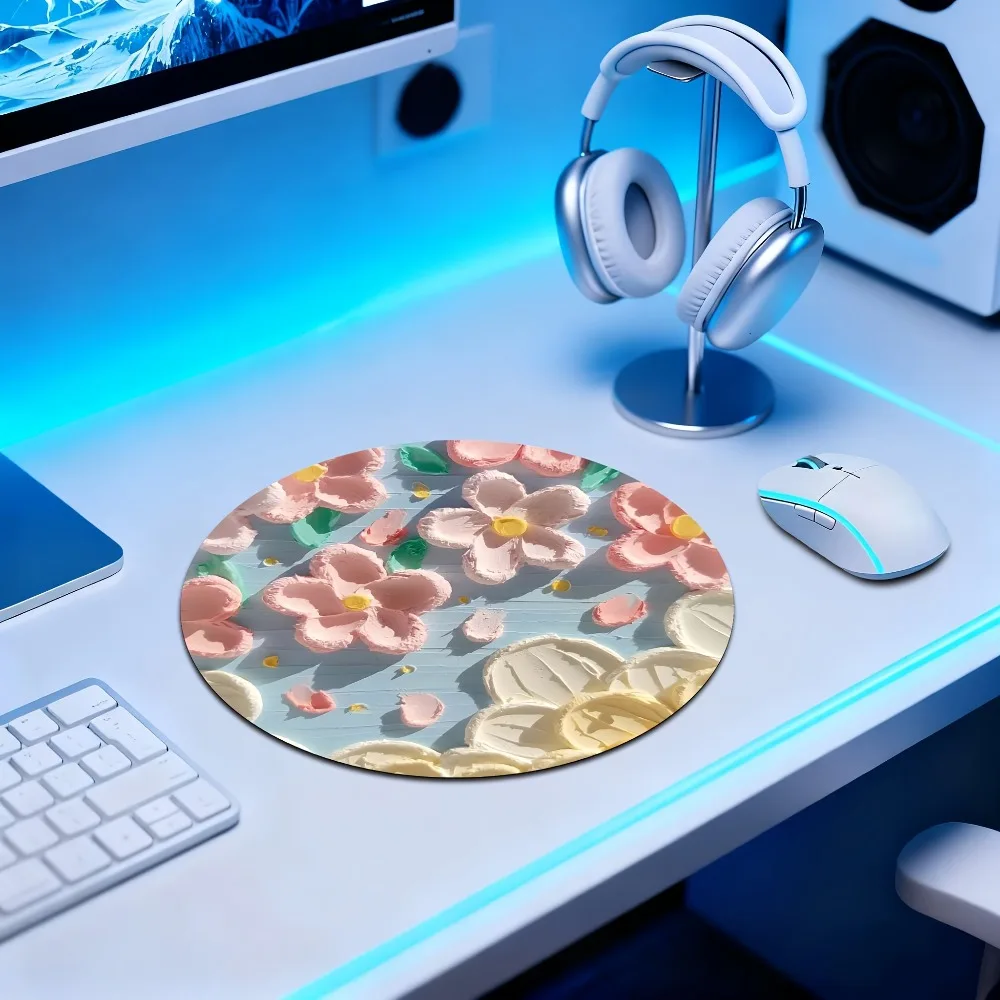 

Круглый коврик для мыши с цветочной картиной маслом и противоскользящим и моющимся резиновым основанием подходит для домашних и геймерских компьютерных аксессуаров.