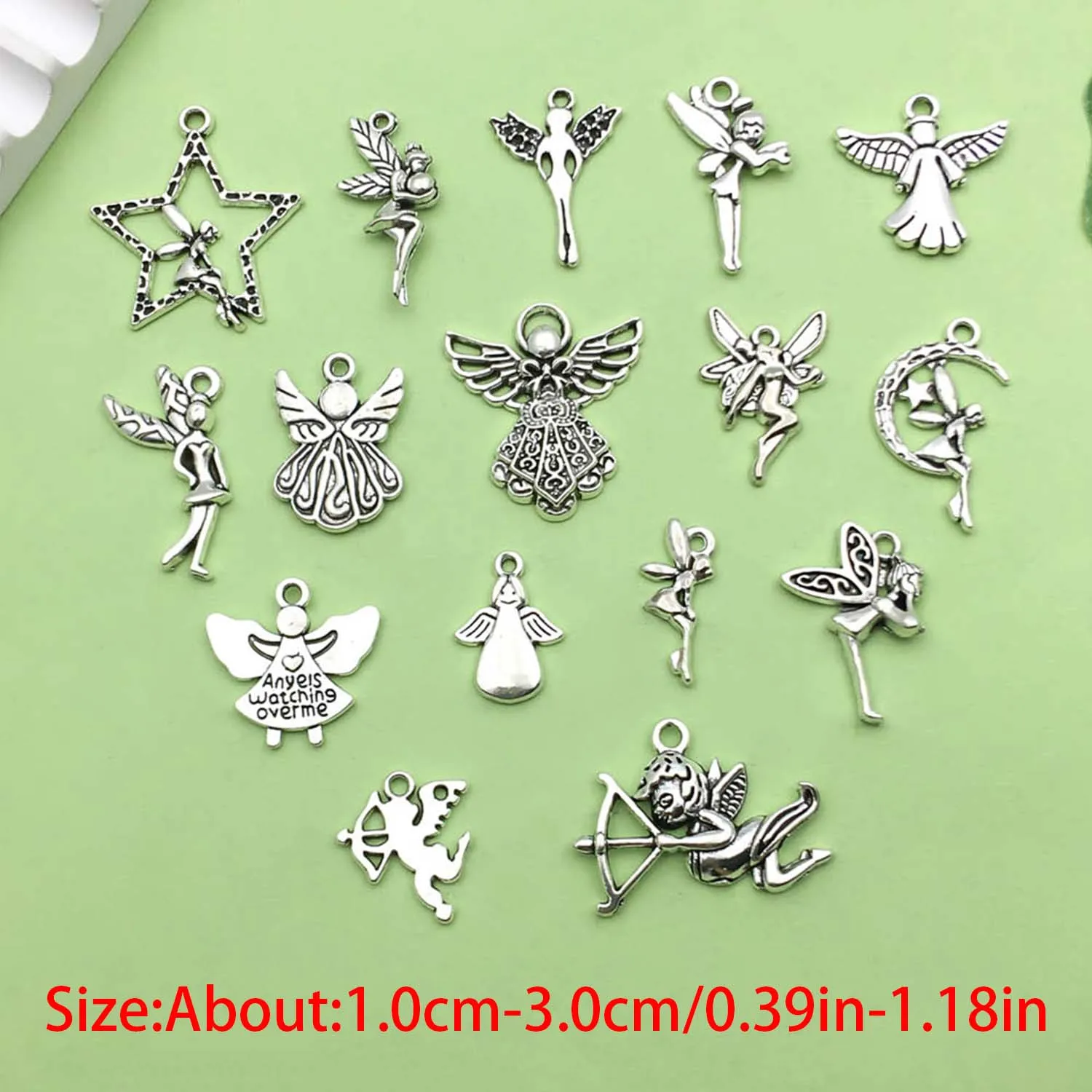 30/32pcs Antique Silvery Angel Fairy Charms Alloy Metal Pendants For DIY Bracelet Necklace Jewelry Making Accessories