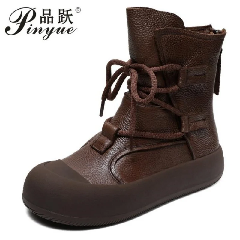 

Women Handmade Retro Roman Ankle Boots For Genuine Leather Chunky Platform Back Zipper Comfort Trend Casual Short Boots 35-40