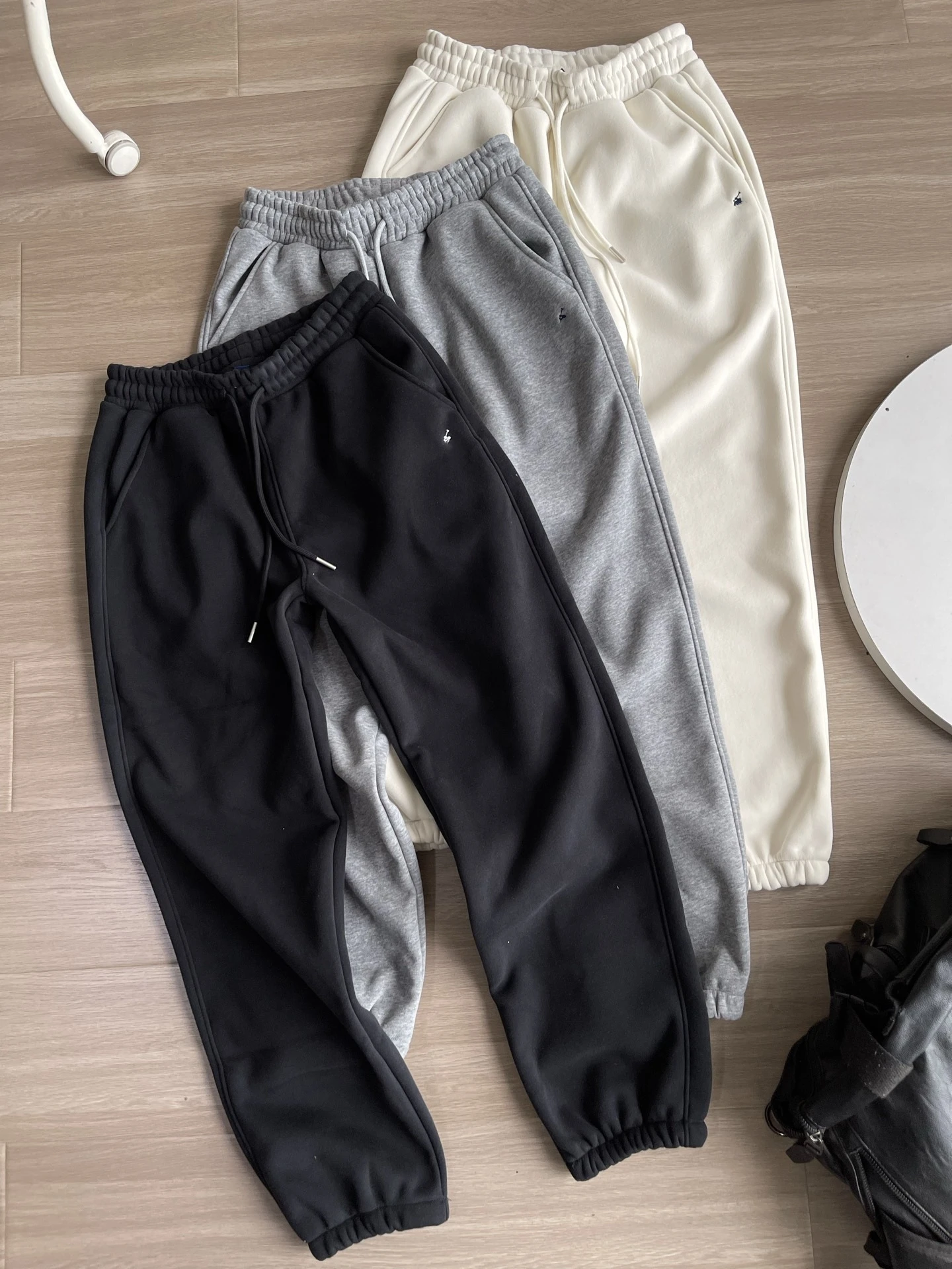 

Thiened Embroidered Fce Lined Long Pants Classic Color Small Logo Couples Sle Winter Leisure Sweatpants
