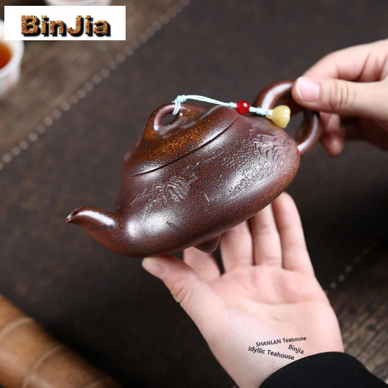 BAEJORIA 300ml Yixing Purple Clay Teapots Handmade Bodhidharma Stone Scoop Pot Raw Ore Wood-fired Porcelain Mud Kettle Zisha