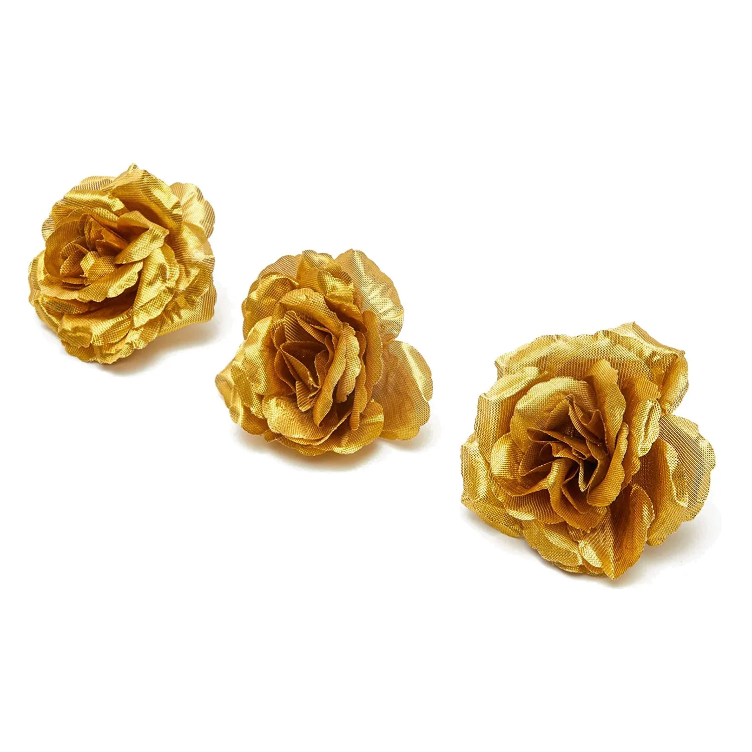 Silk Rose Flower Heads,50Pcs for Hat Clothes Album Decoration, Wedding Decoration (Gold)