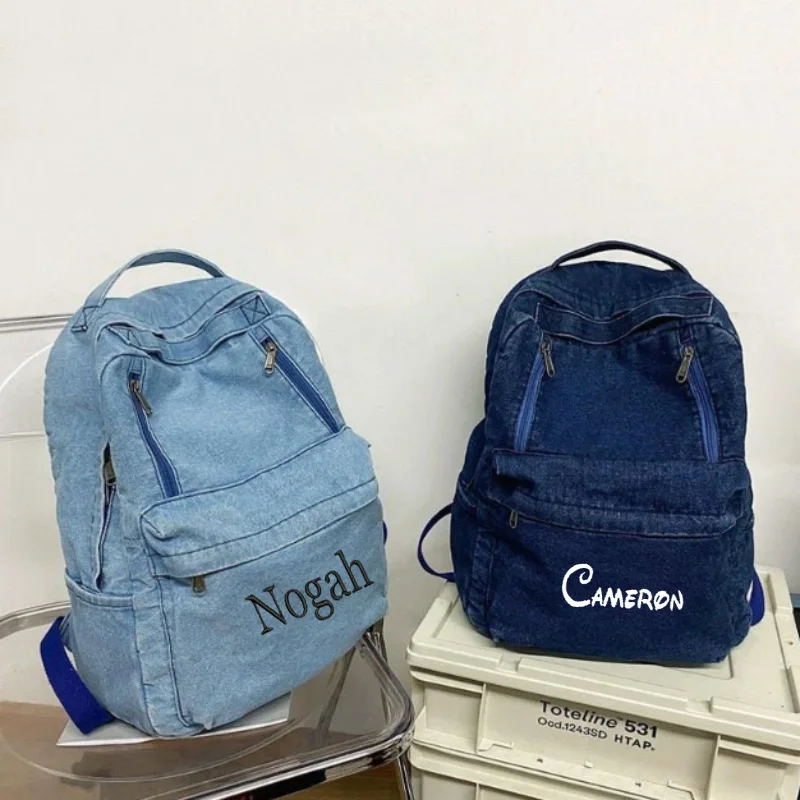 Gepersonaliseerde Retro Heren Denim Rugzak, Minimalistische Reisrugzak, Draagbare Tas, Laptop Rugzak, Dames Schoolrugzak