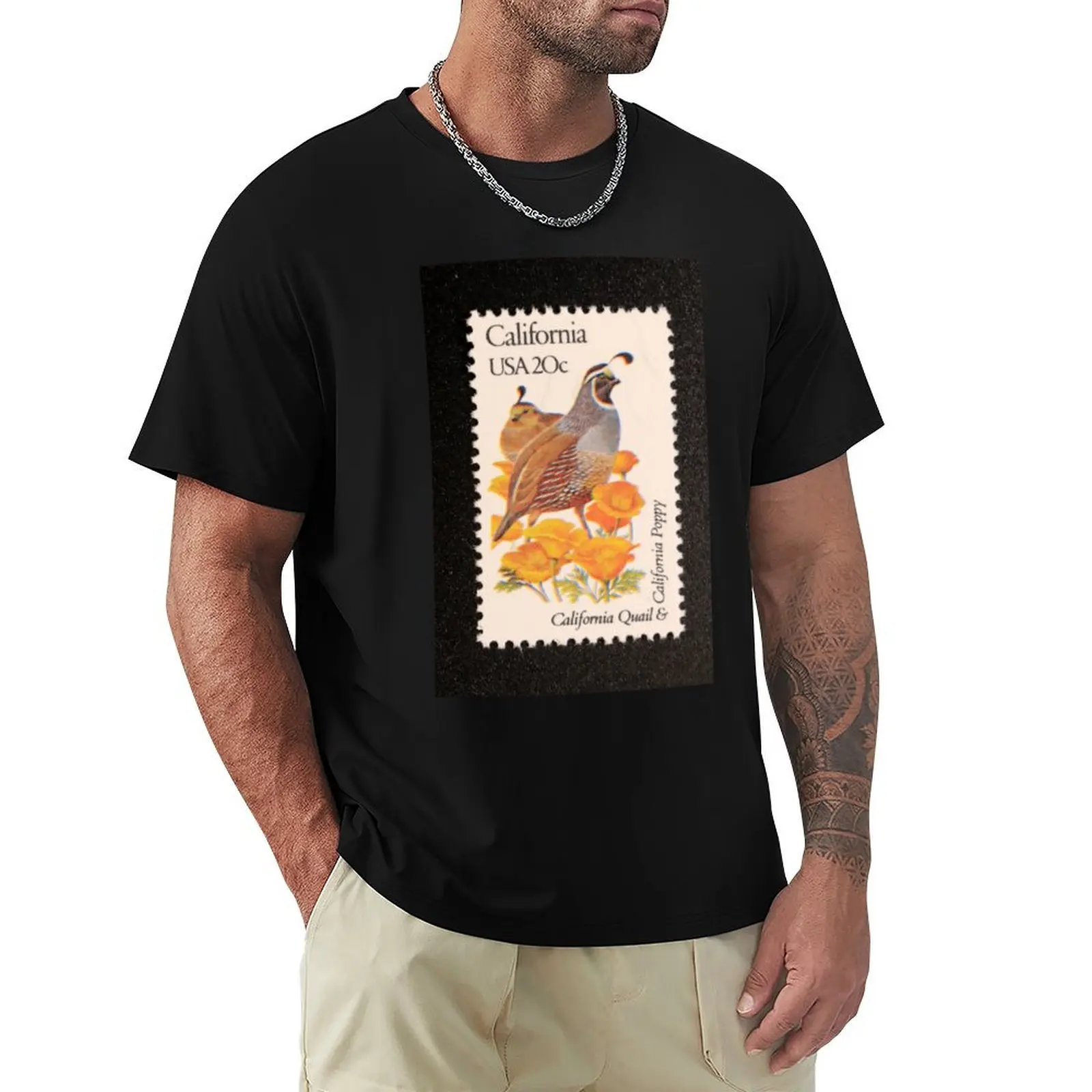 1982 20c California State Bird & Flower Postage Stamp T-Shirt Breathable Mesh Panel T-Shirt