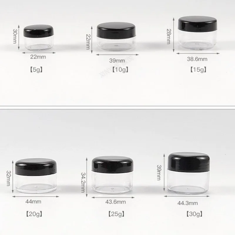 5/10g/15/20g/25/30g Leere Kunststoff Glas Töpfe Weiß Transparent probe Flaschen Lidschatten Creme Lip Balm Container Reise Make-Up Jar