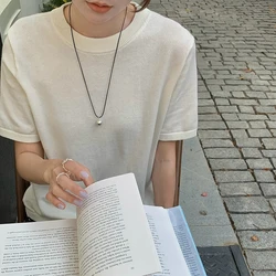 2025 Simple Round Neck Solid T-shirt Spring Summer Fashionable Short Sleeved Micro Elastic Loose Women Pure Cotton knit Sweaters