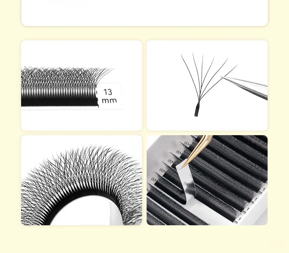 LUKATME 2 Stück Gemischte Stile YY W Wimpern + Pinzette, 4D-7D Braune Volumenfächer D/M Curl 7-15mm Großhandel Wimpernverlängerungs-Set – Detail 5