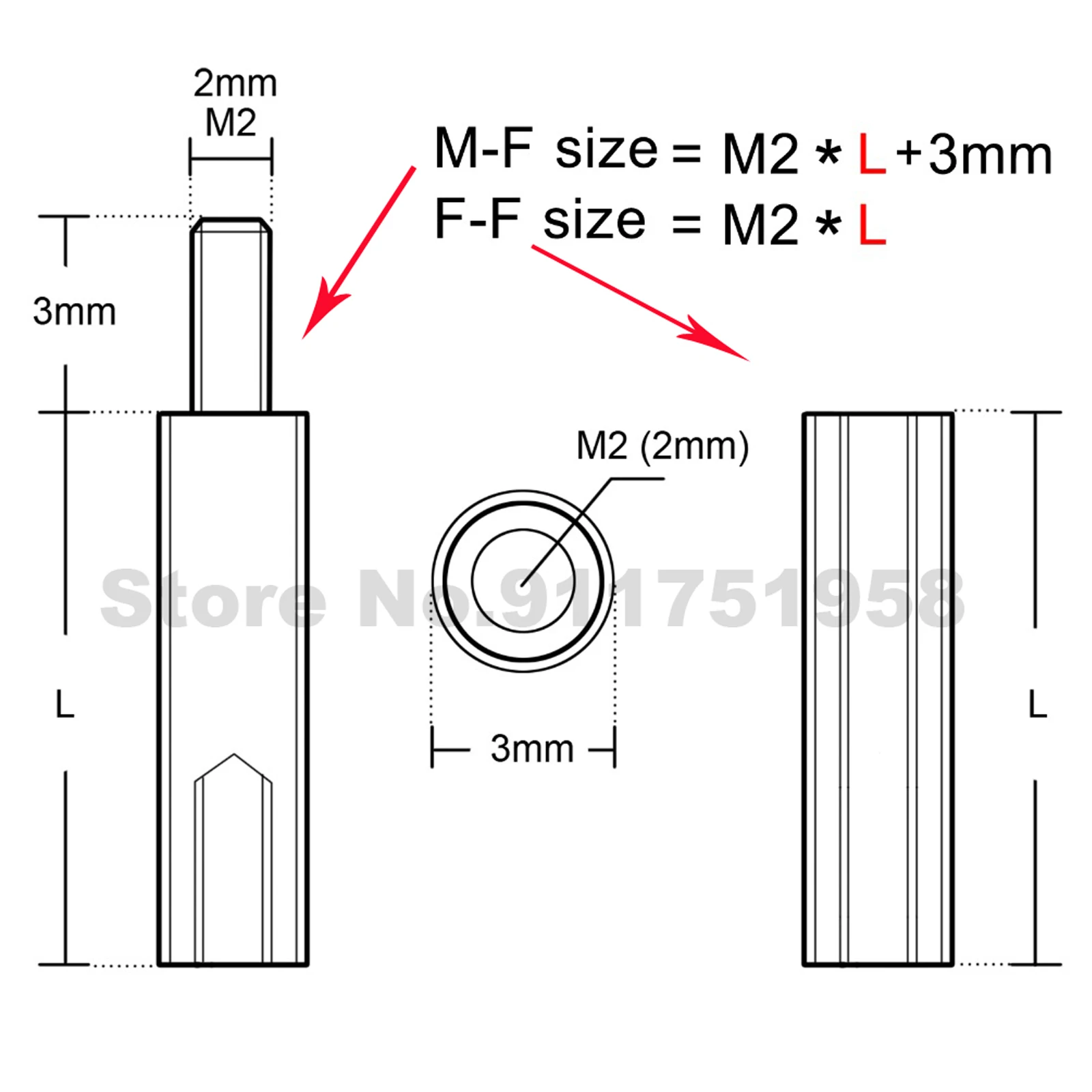 

30pcs M2 Solid Brass Copper Round Standoff Spacer Support Pillar Column M-F F-F Male-Female Female Nut For PCB Board L=3-42mm
