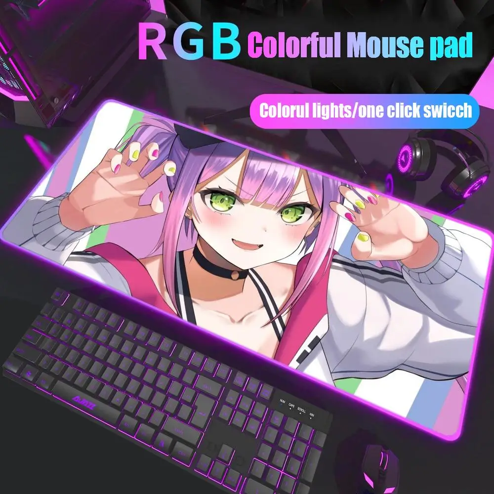 

hololive tokoyami towa Mouse Pad Gamer Rgb Desk Mat Back Light Led Mousepad Setup Gaming Deskmat Big Mousepad Backlight