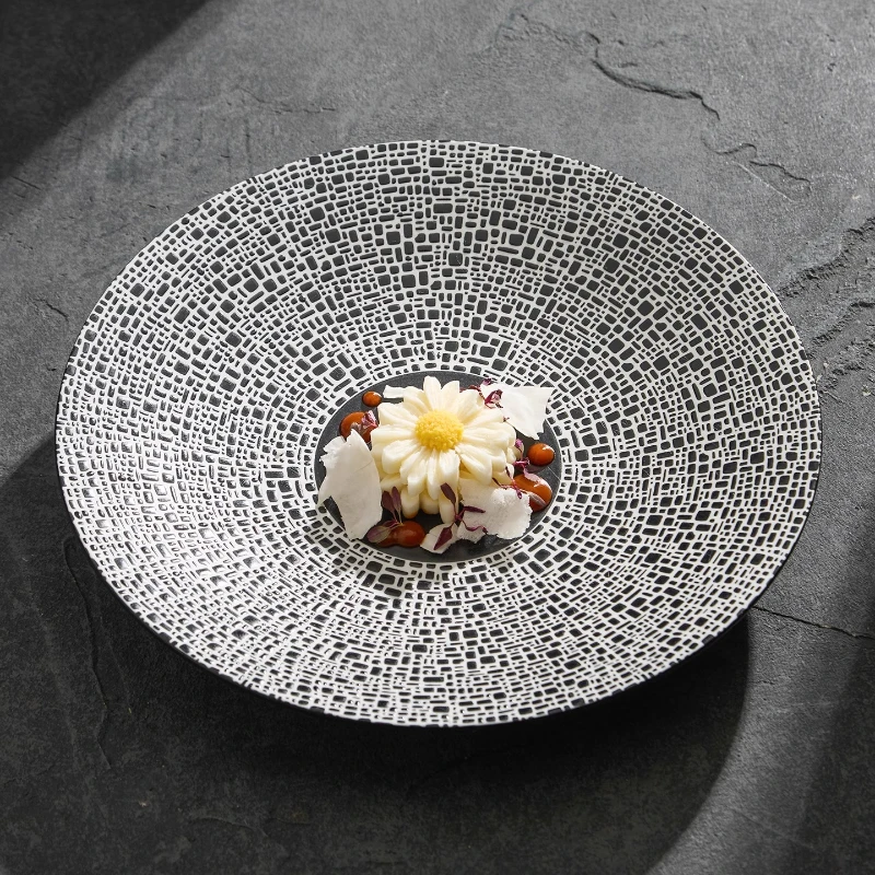 Vintage Floral Pattern Ceramic Shallow Plate Round Dessert Dish Steak Dish Salad Dish Barbecue Plate Hotel Creative Tableware