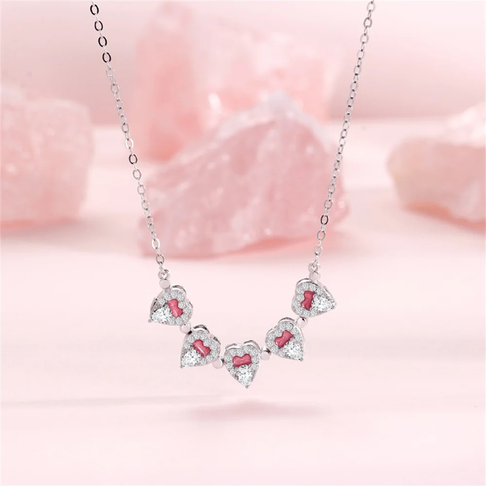 

Korean 925 Sterling Silver Versatile Necklace for Women, Peach Blossom Heart Shape, Niche Exquisite Magnetic 2-in-1 Wear Jewelry