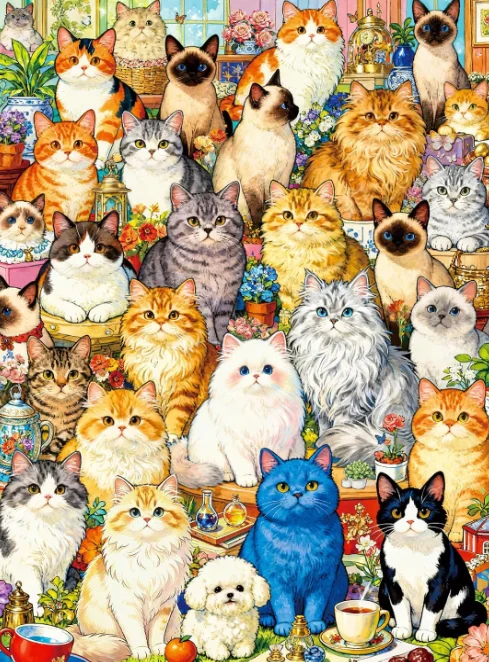500/1000/1200/2000PCS Jigsaw Puzzle Cute Cat Collection Many Breeds Cats Small Puppy Colorful Floral Room Home Wall Decor Gift